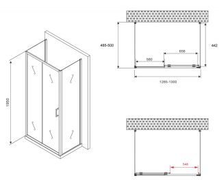 Душевой уголок ABBER Schwarzer Diamant AG30130B-S50B-S50B 130x50см чёрный